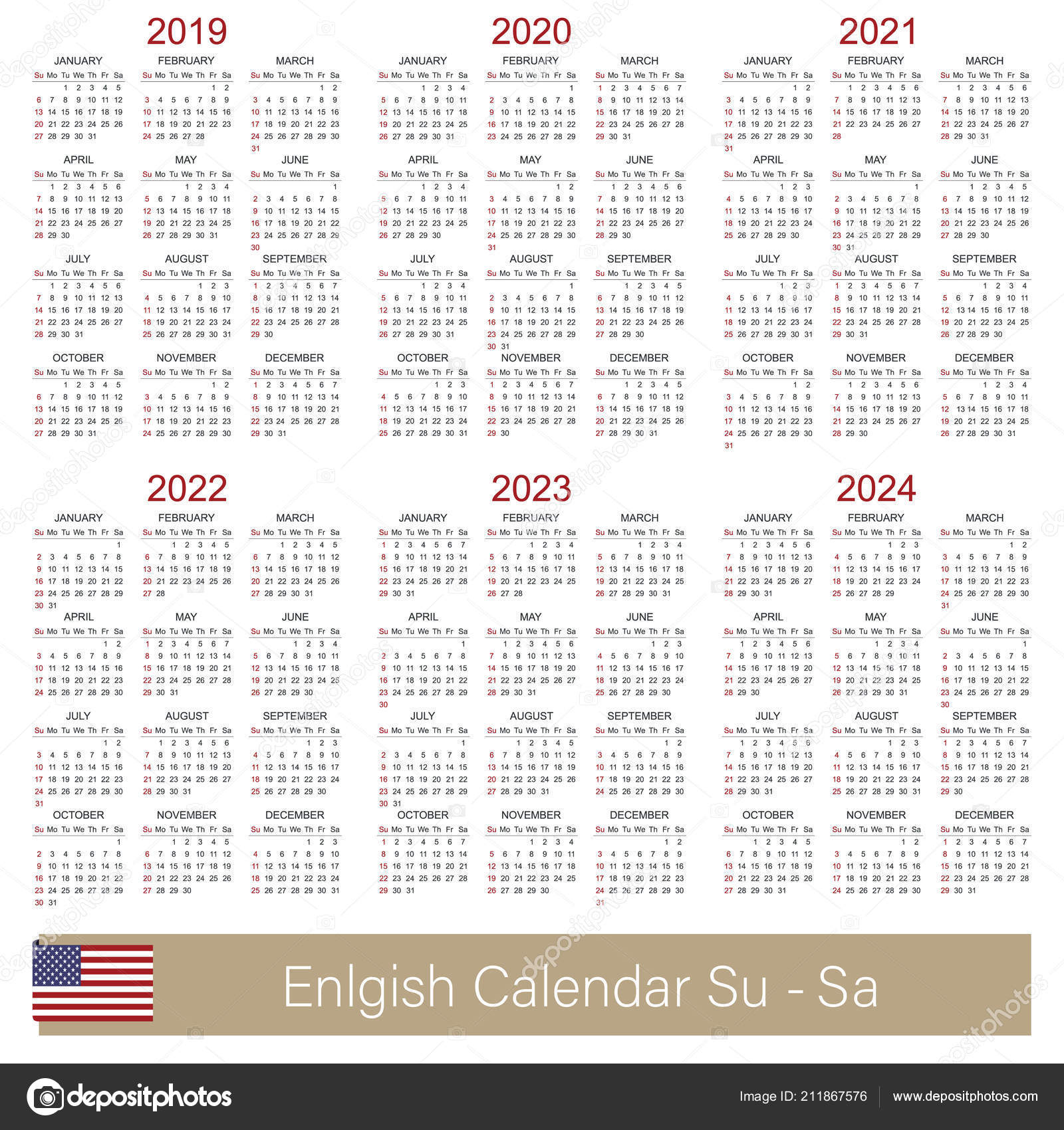 2019 Through 2024 Calendar - 2024 Calendar Printable