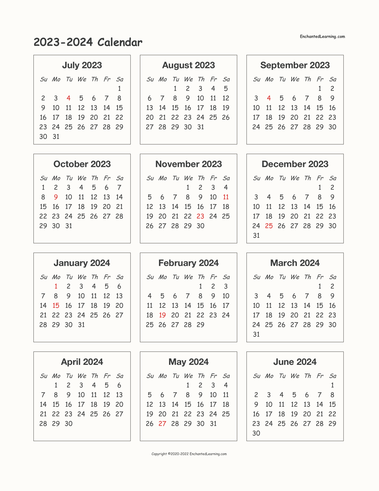 School Calendar 2023-2024 - 2024 Calendar Printable