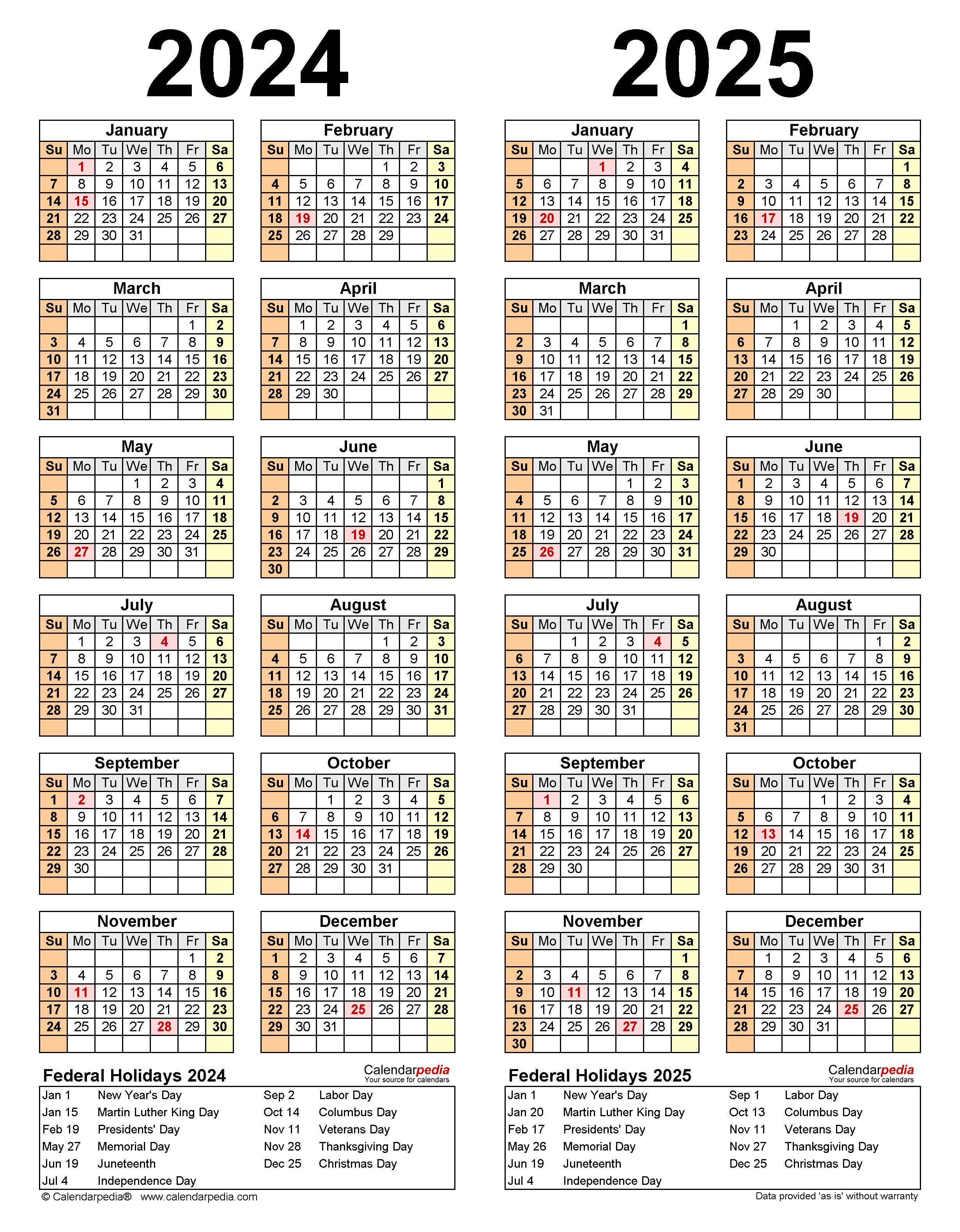2 Year Calendar 2024 2025 - 2024 Calendar Printable
