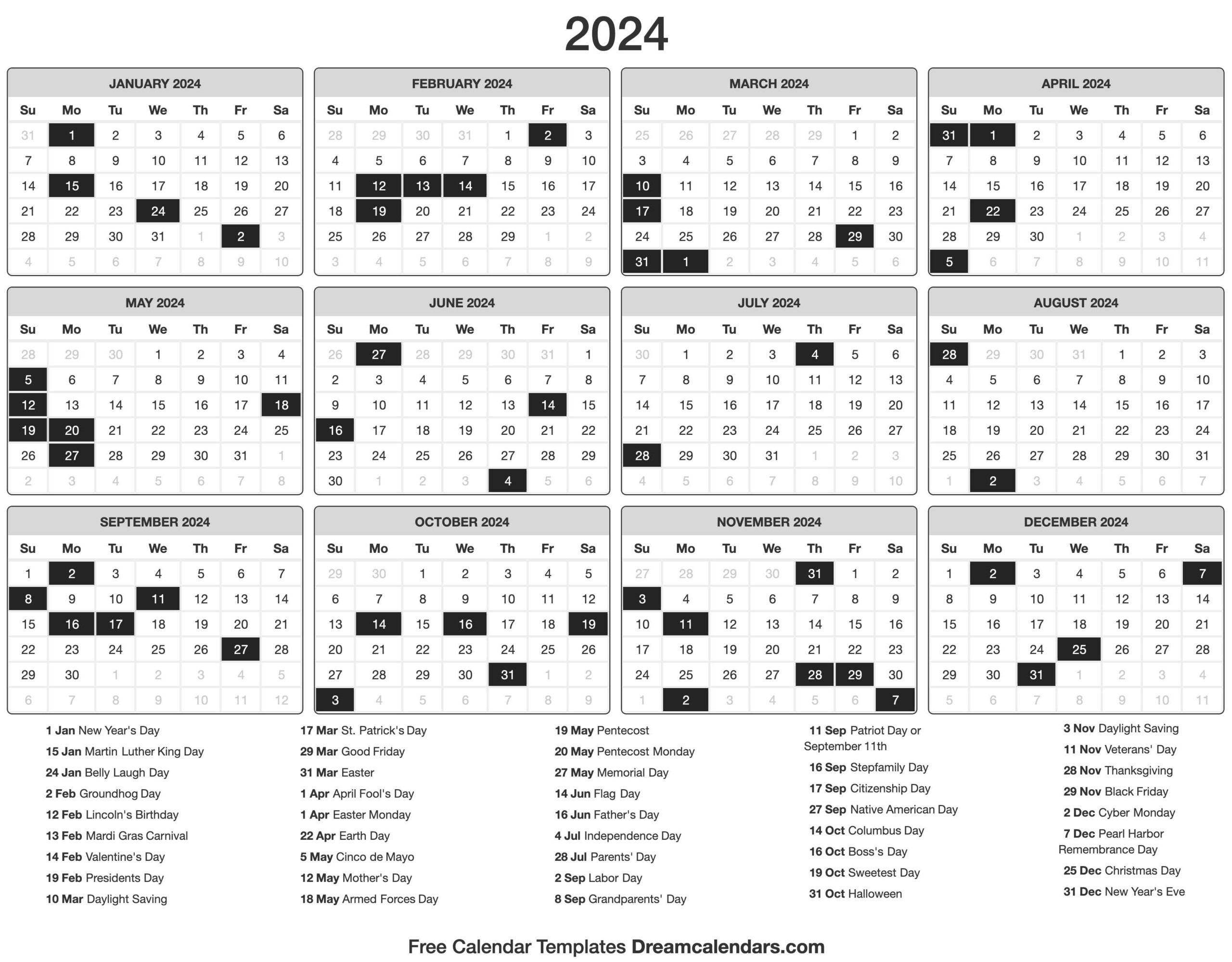 Easter 2024 Calendar 2024 Calendar Printable
