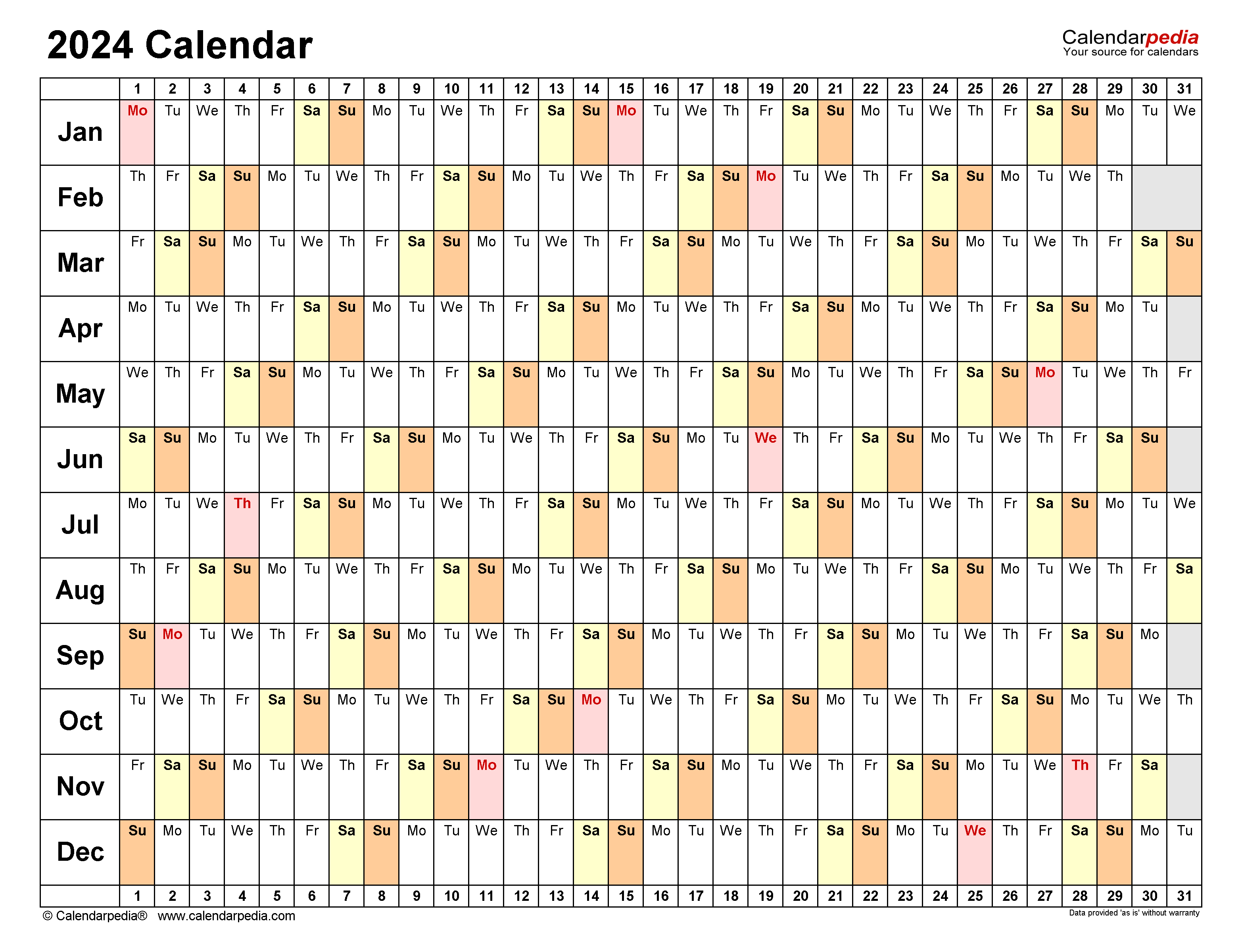 2024 Weekly Calendar Excel 2024 Calendar Printable