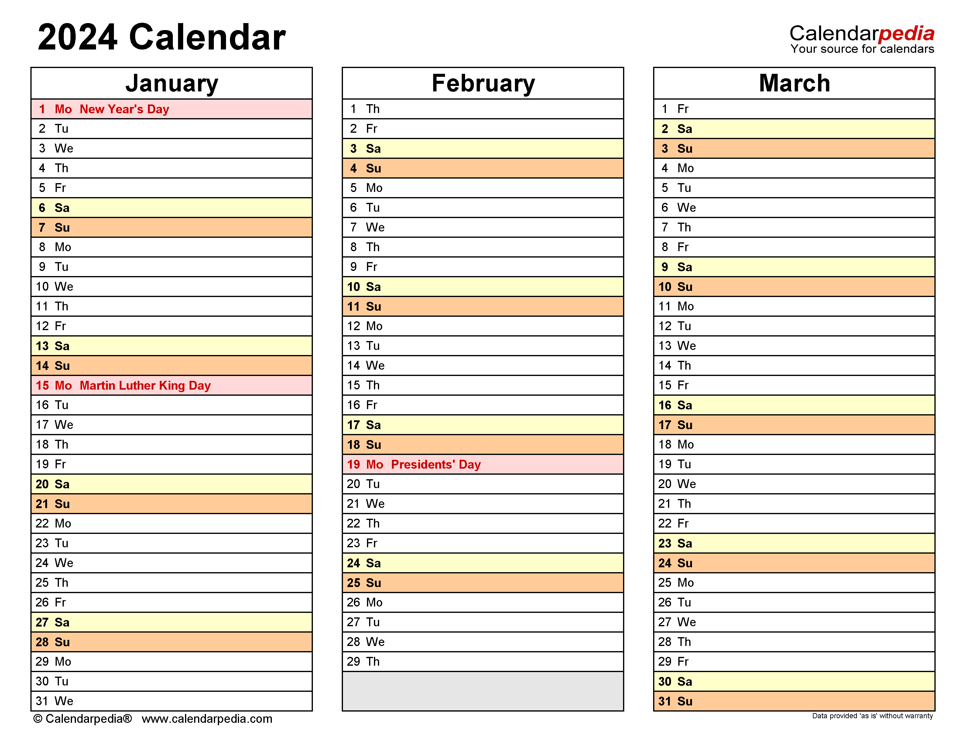 Calendarpedia 2024 Weekly Calendar Printable Monthly 2024 Calendar