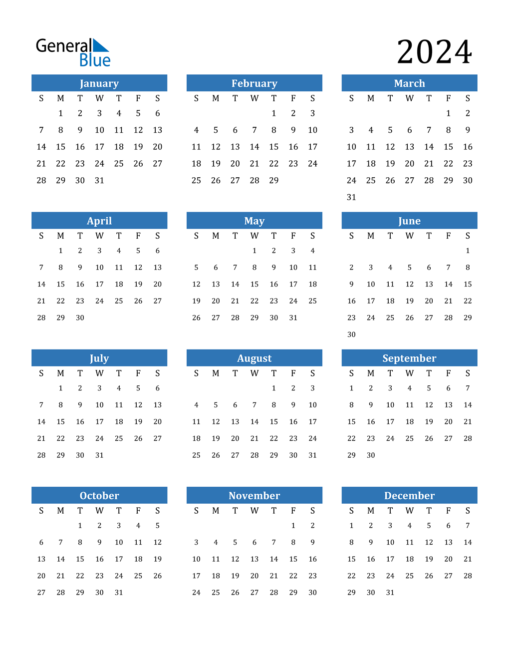 2024 12 Month Calendar 2024 Calendar Printable