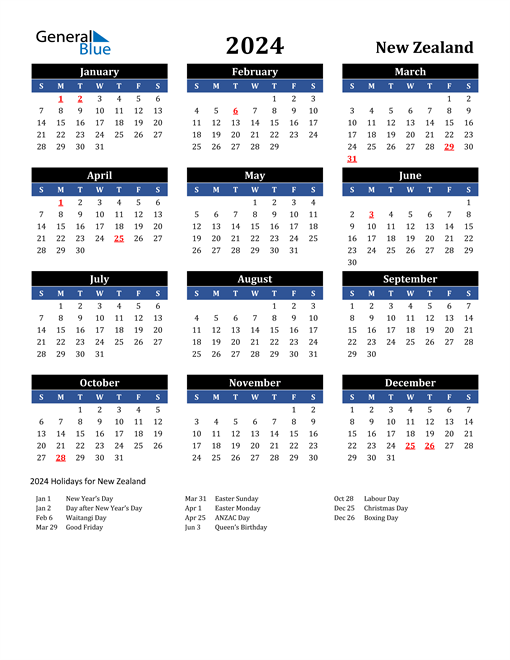 2024 Calendar Nz 2024 Calendar Printable