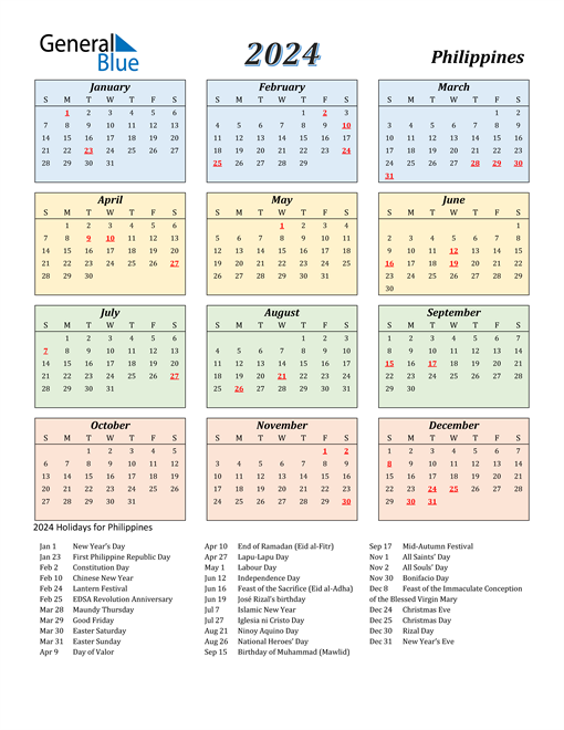 2024 Calendar Philippines 2024 Calendar Printable