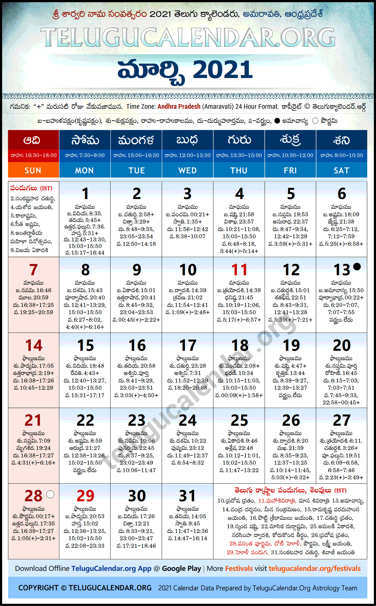 March 2024 Telugu Calendar 2024 Calendar Printable