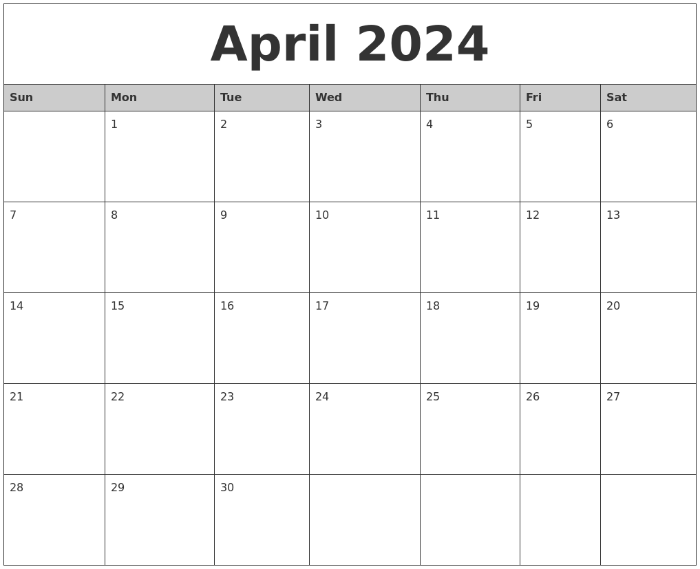 Free Printable Calendar April 2024 2024 Calendar Printable