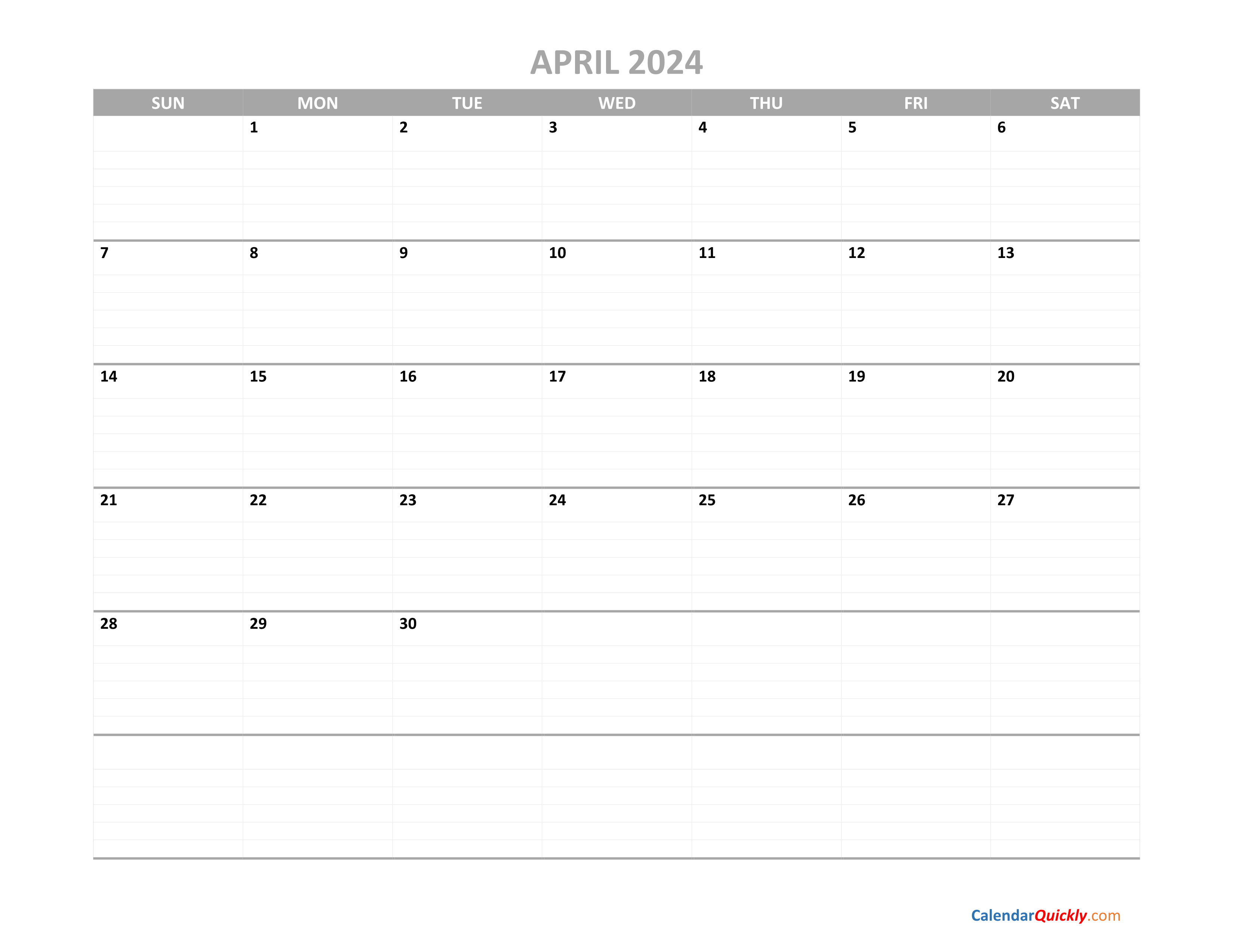 April Calendar 2024 Printable Calendar Quickly 2024 Calendar Printable