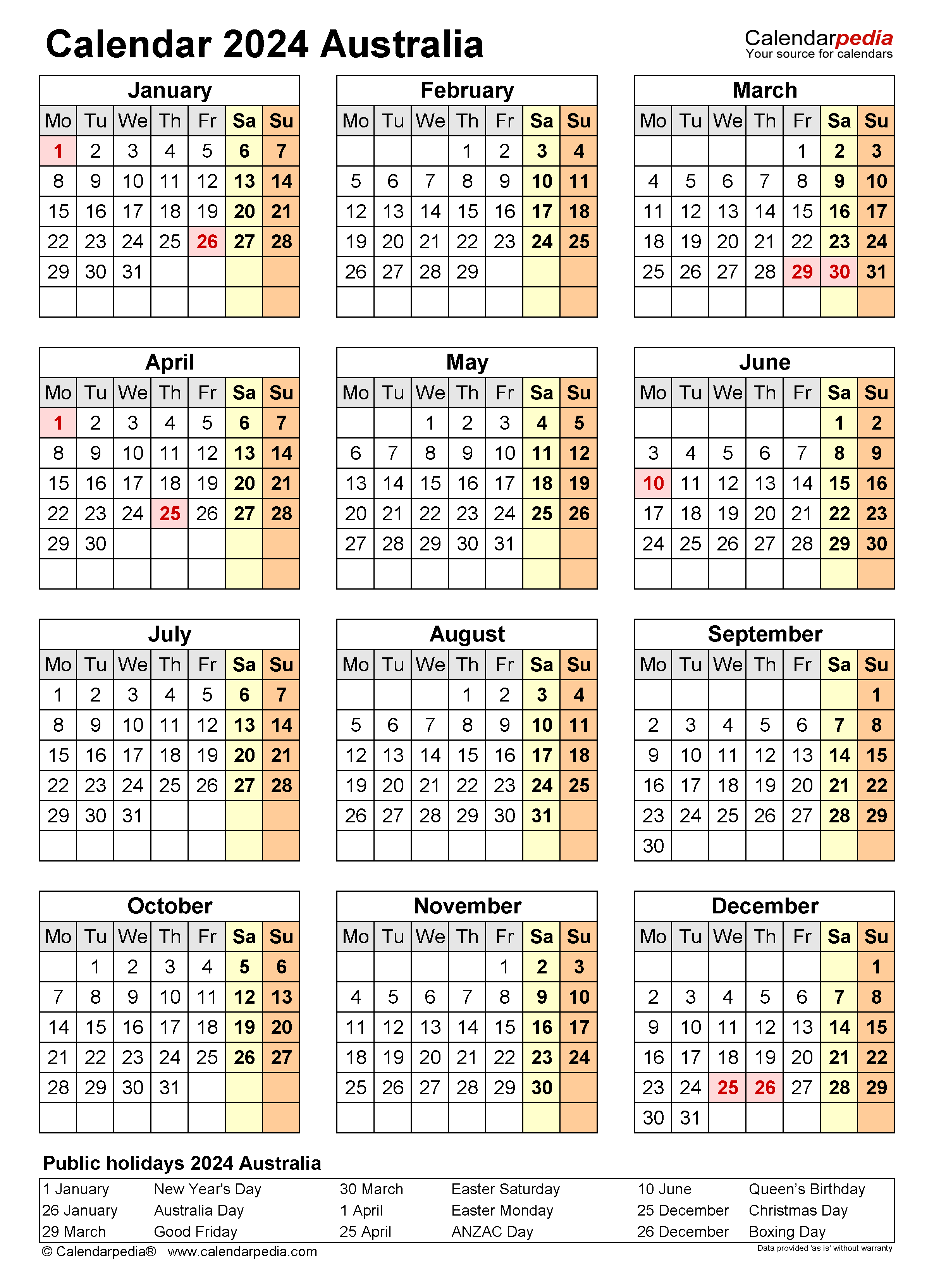 Printable 2024 Calendar Australia Pdf Format Rosie Claretta