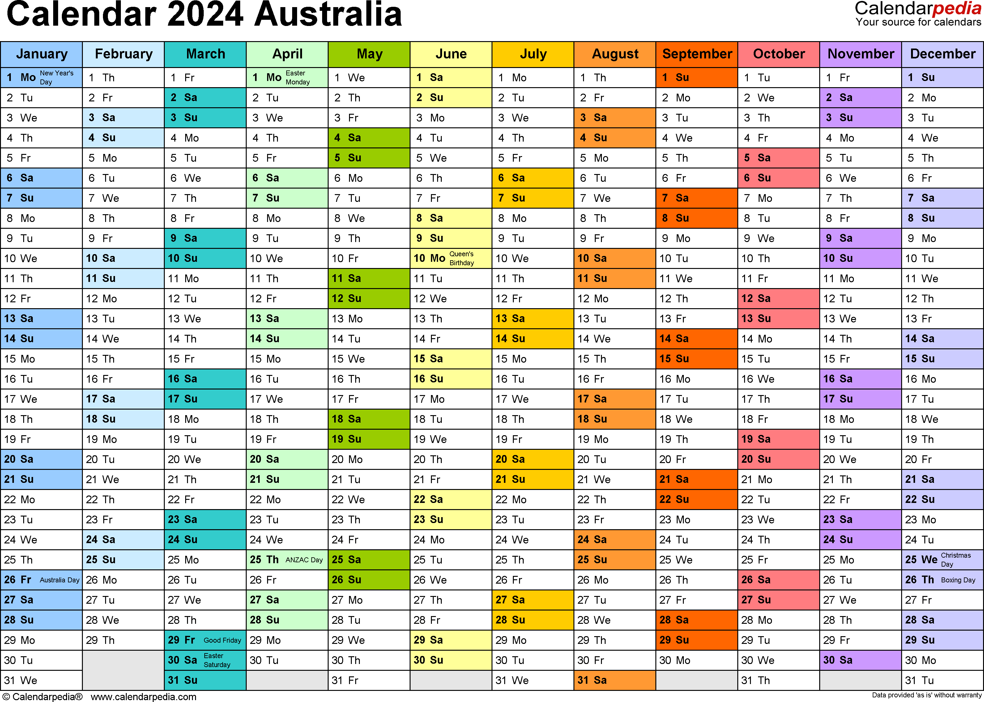 2024 Calendar Australia 2024 Calendar Printable