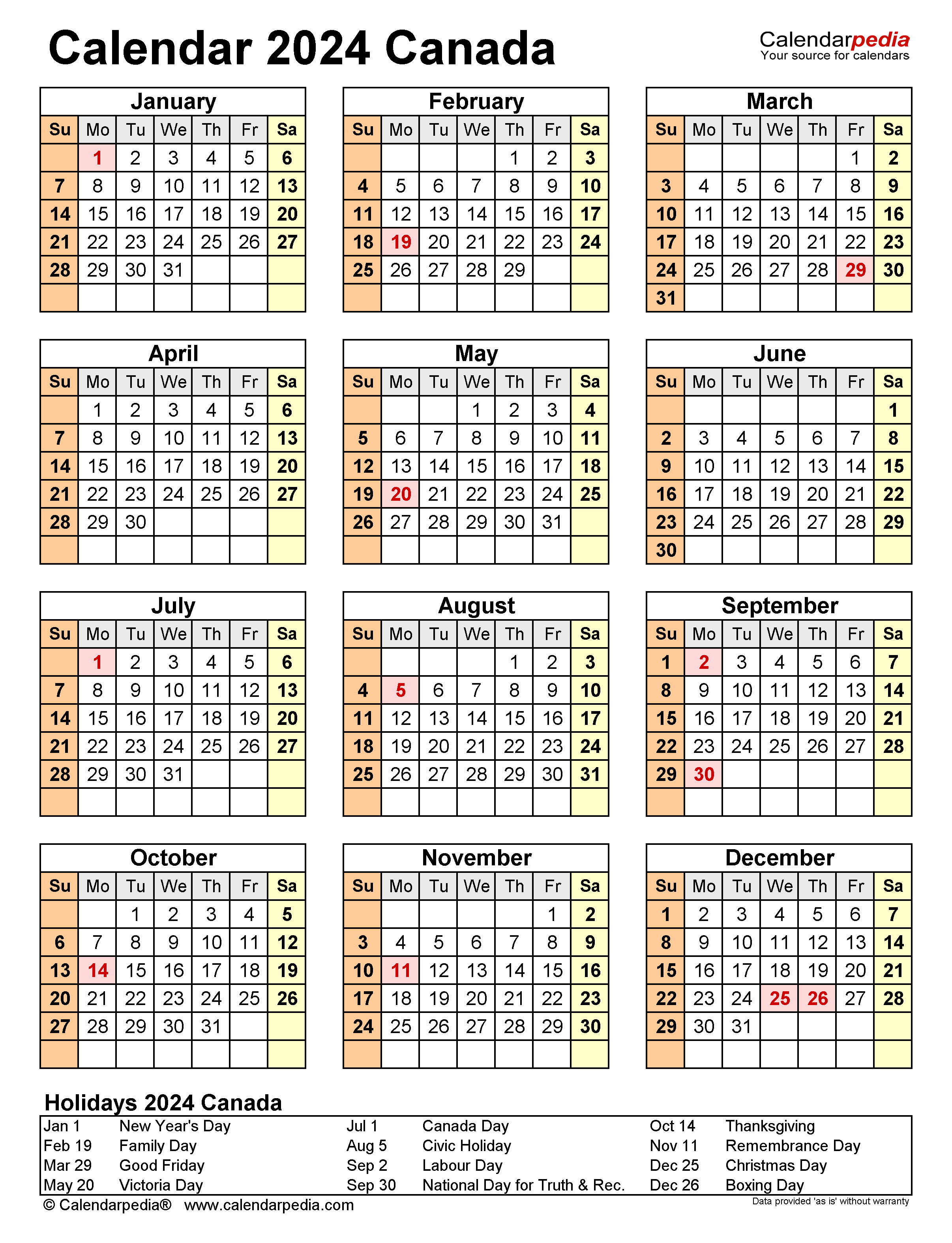 Canada Calendar 2024 Free Printable Excel Templates 2 