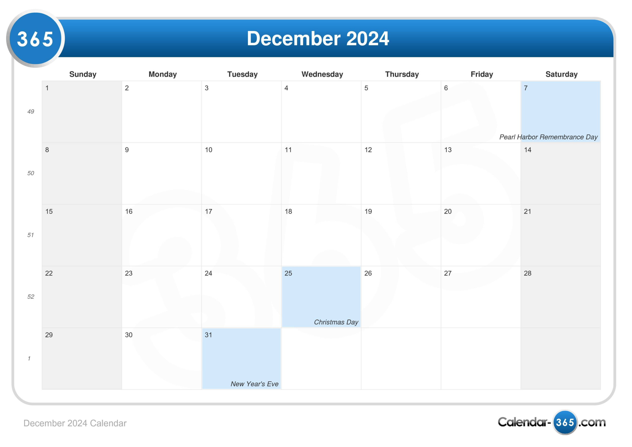 Calendar 2024 December 2024 Calendar Printable