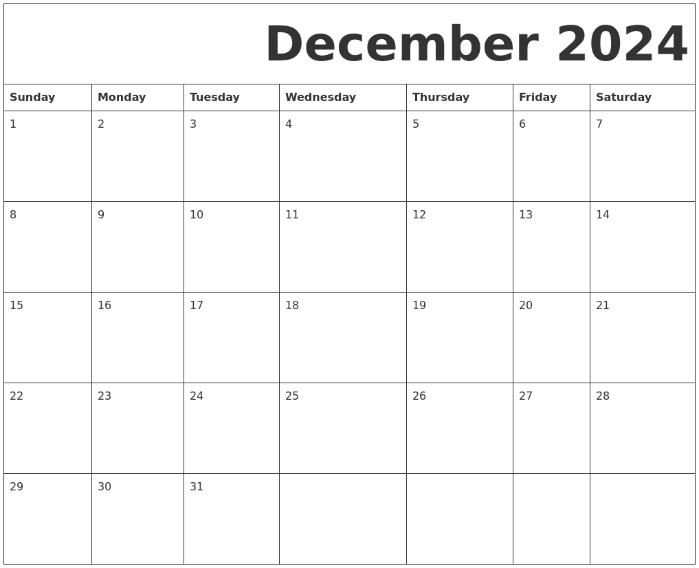 December 2024 Free Printable Calendar 2024 Calendar Printable