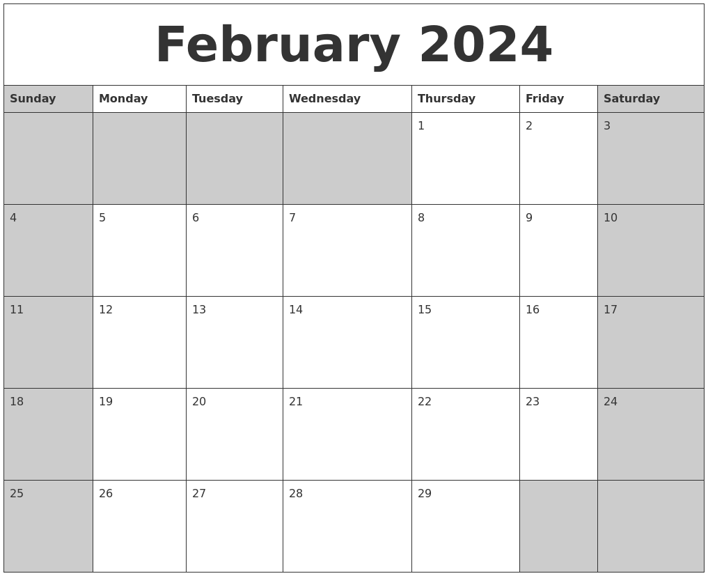 February 2024 Calendar Cute 2024 Calendar Printable