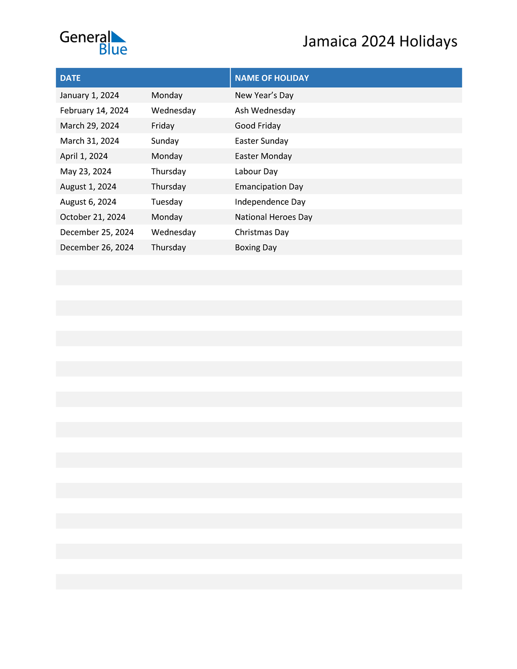 Jamaica 2024 Calendar 2024 Calendar Printable