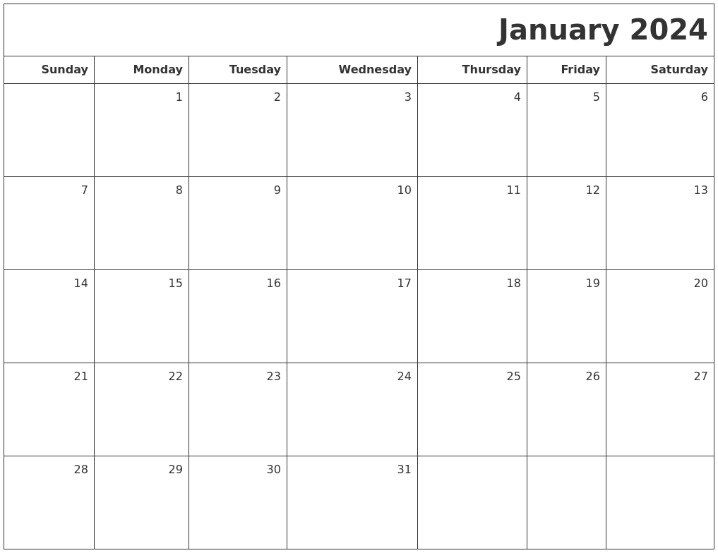 Jan 2024 Blank Calendar 2024 Calendar Printable
