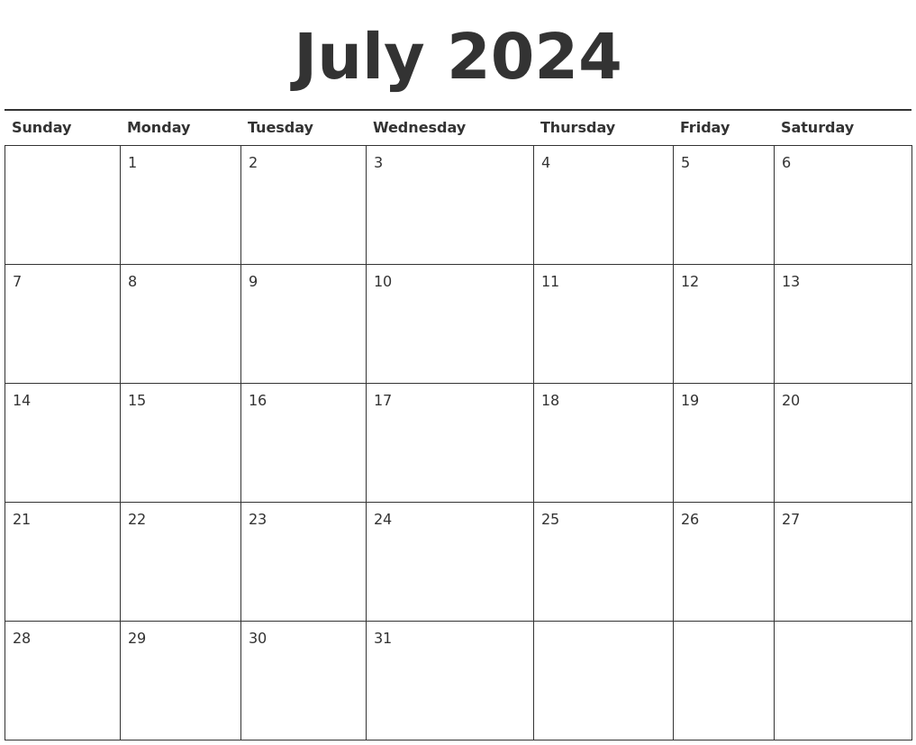 Free Printable July 2024 Calendar 2024 Calendar Printable