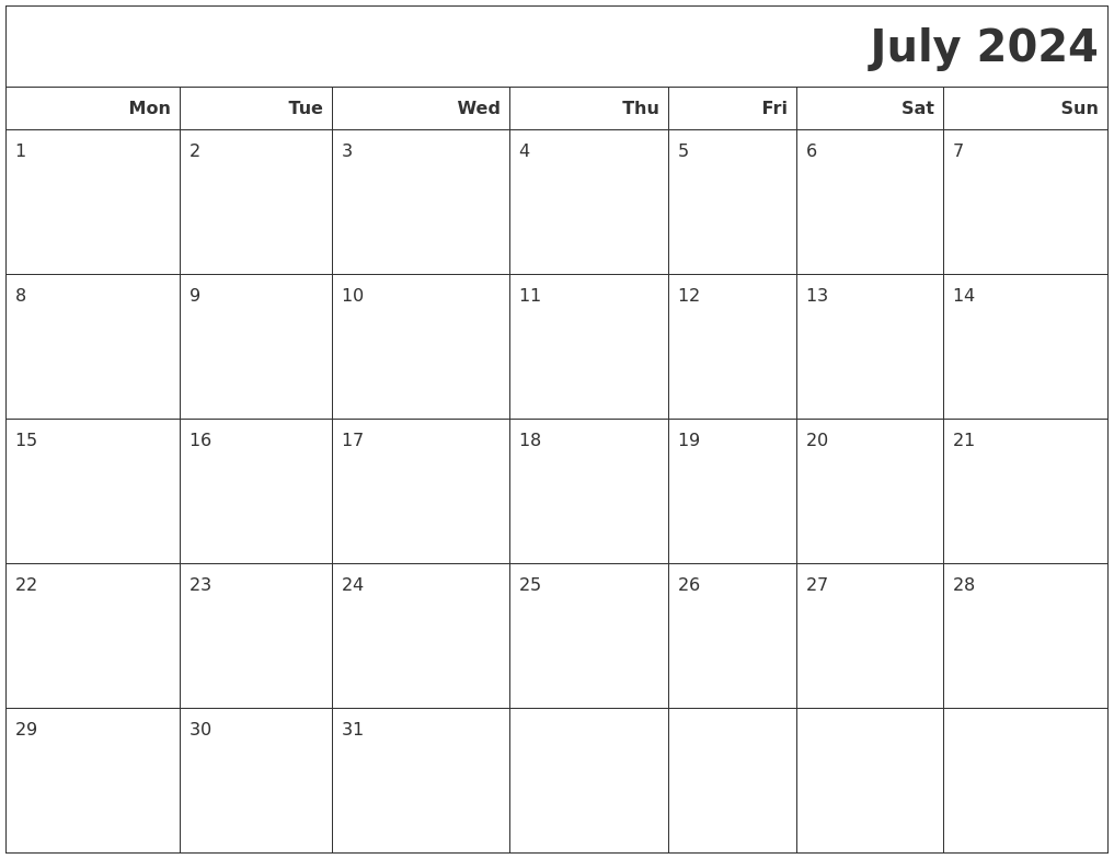 July 2024 Calendars To Print 2024 Calendar Printable