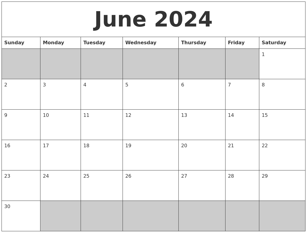 June 2024 Calender 2024 Calendar Printable