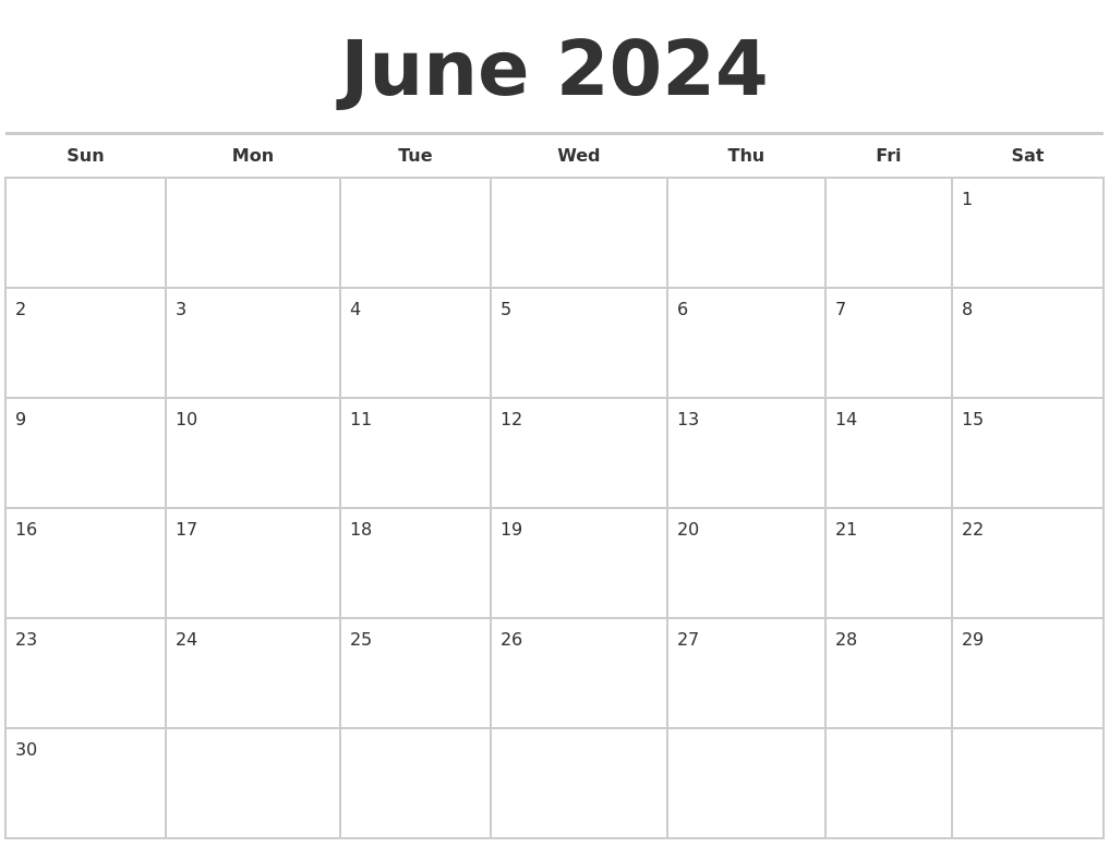 June Calendar 2024 2024 Calendar Printable