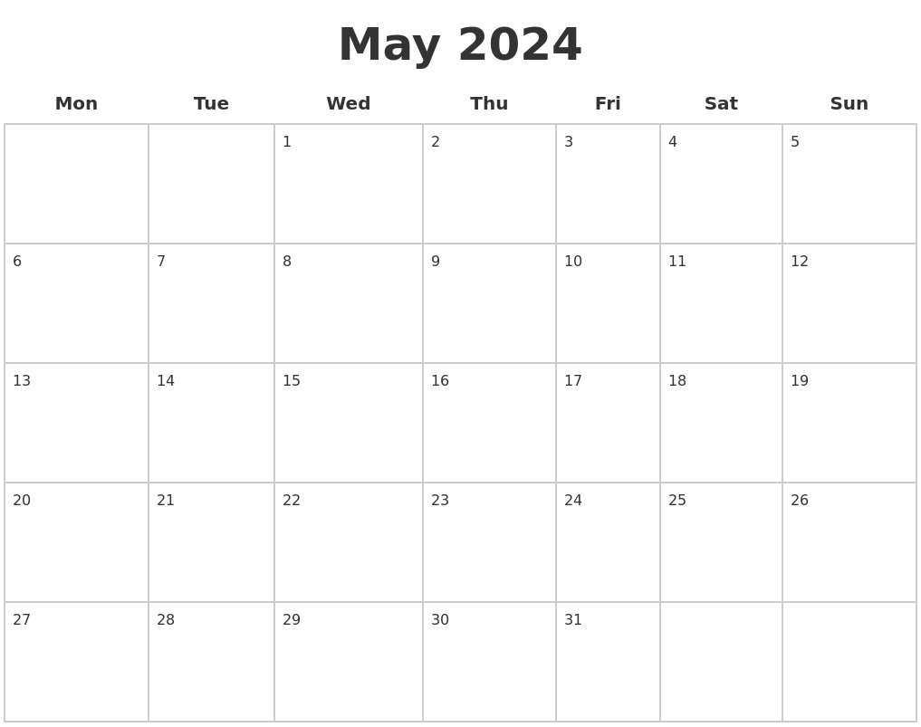 May 2024 Printable Calendar 2024 Calendar Printable
