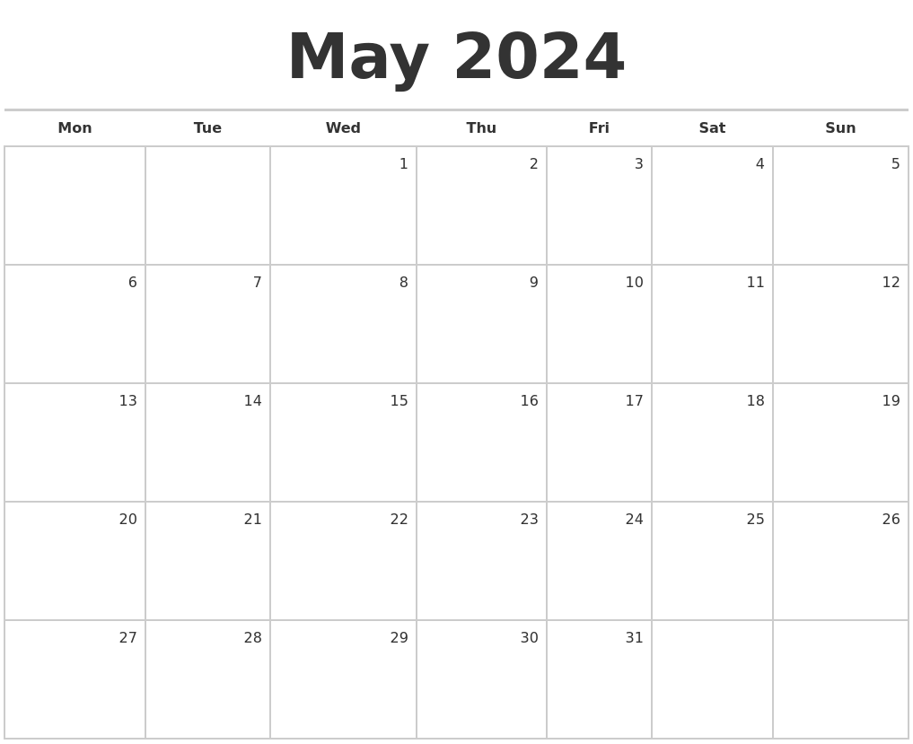 May 2024 Printable Blank Calendar 2024 Calendar Printable