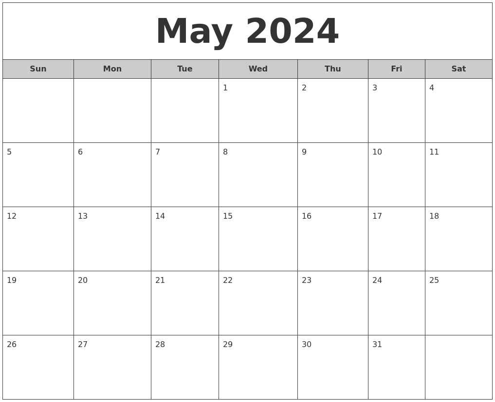 Free Printable May 2024 Calendar 2024 Calendar Printable