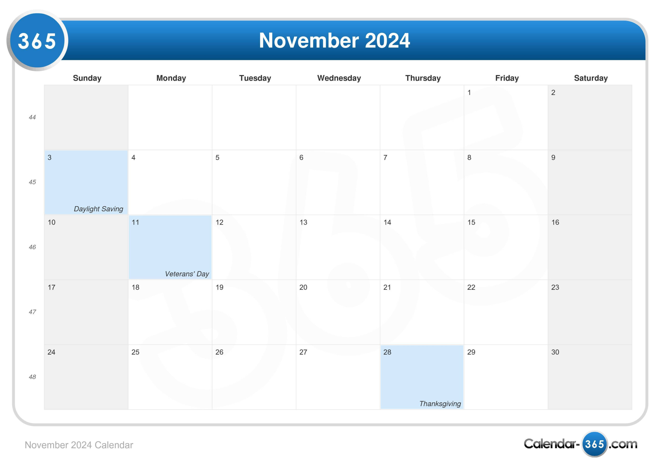 November 2024 Calendar Thanksgiving 2024 Calendar Printable