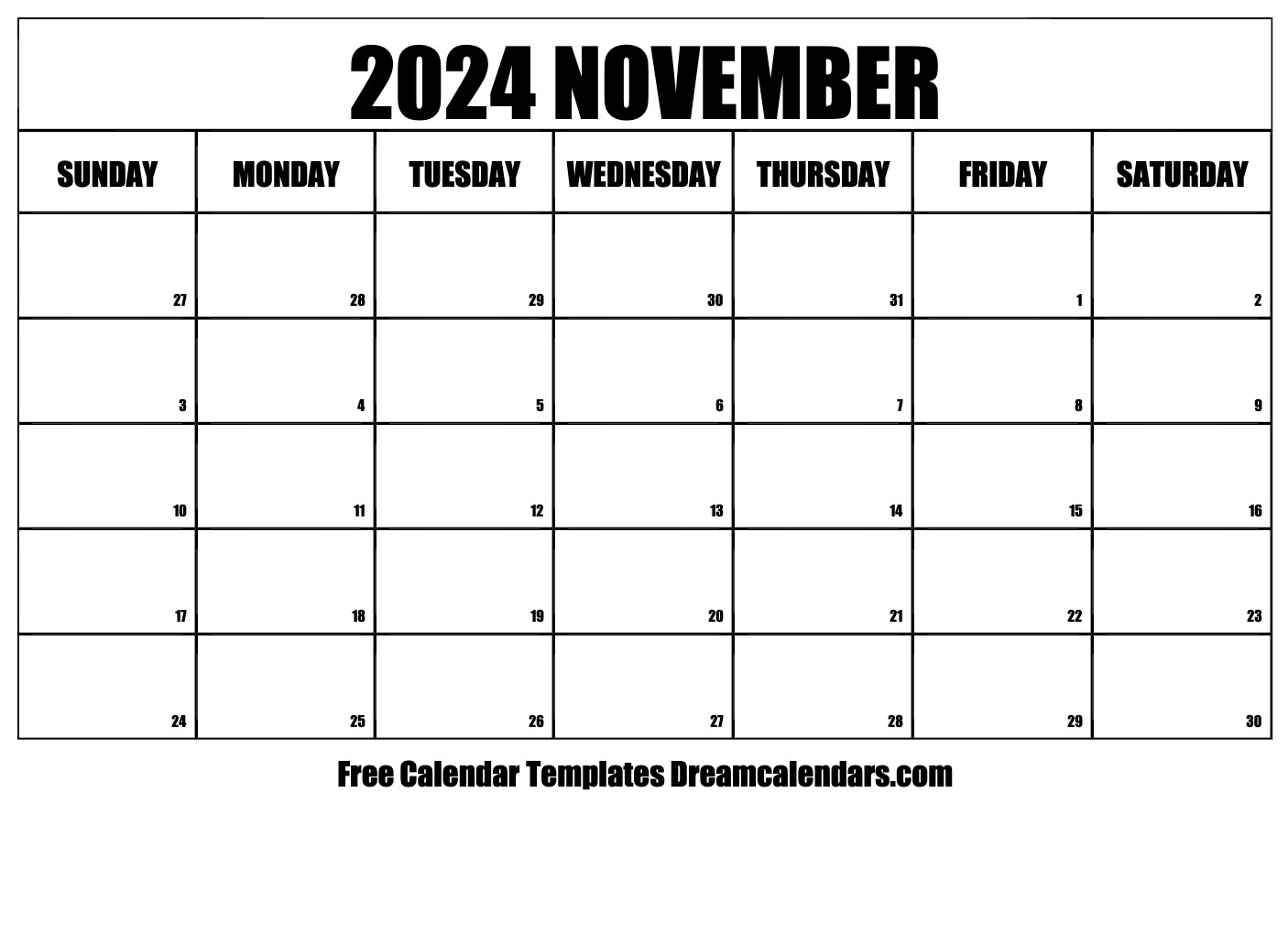 November 2024 Calendar 2024 Calendar Printable