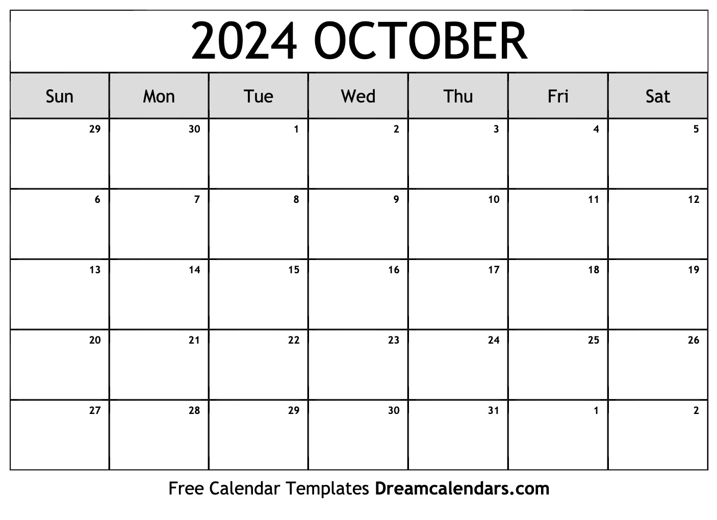 October 2024 Printable Calendar 2024 Calendar Printable