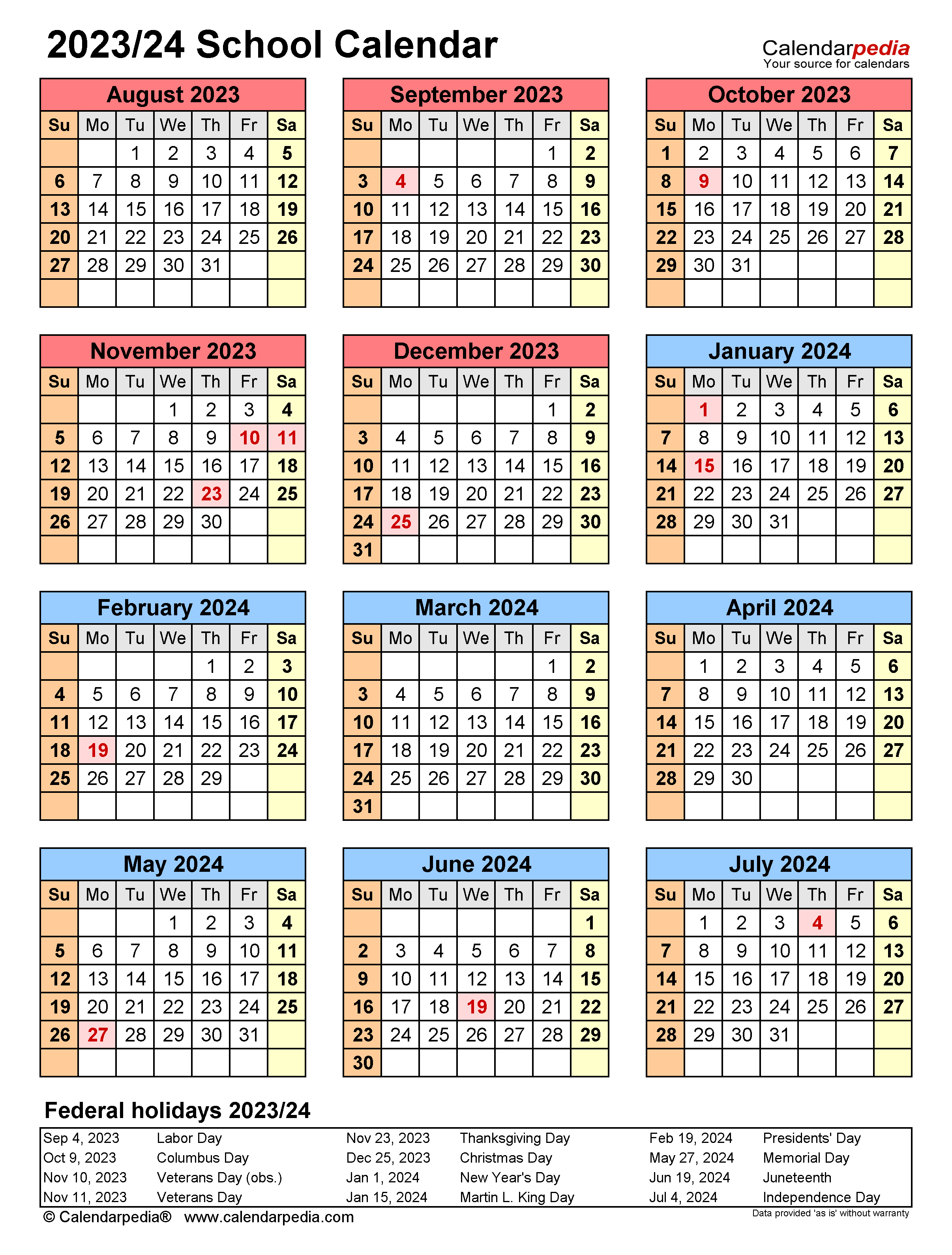 School Calendar 2023 2024 - 2024 Calendar Printable