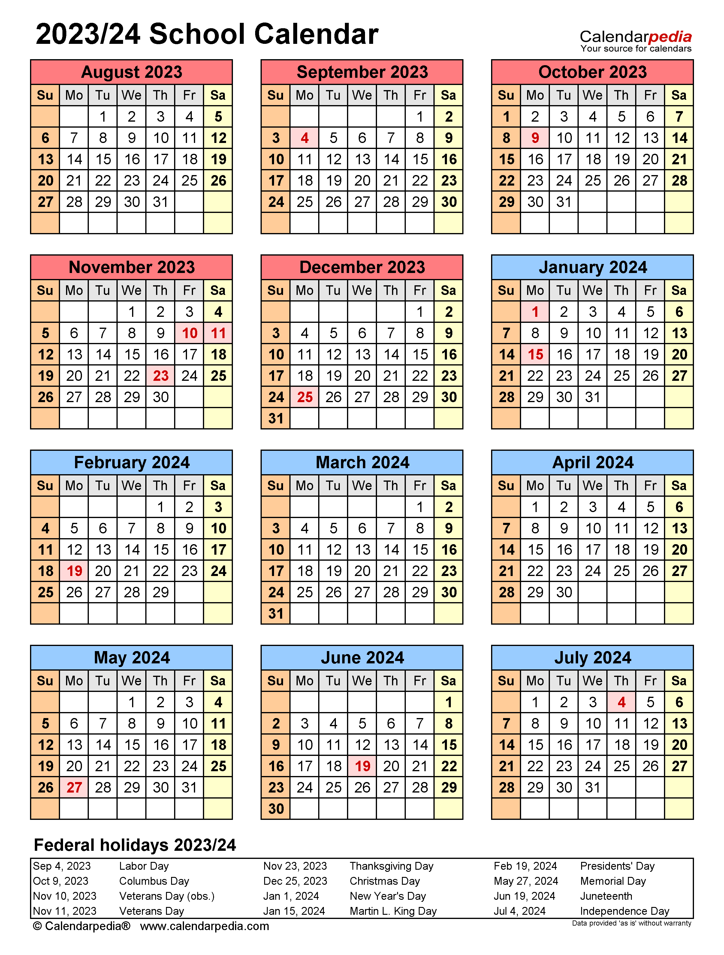 School Calendar 2023 2024 2024 Calendar Printable