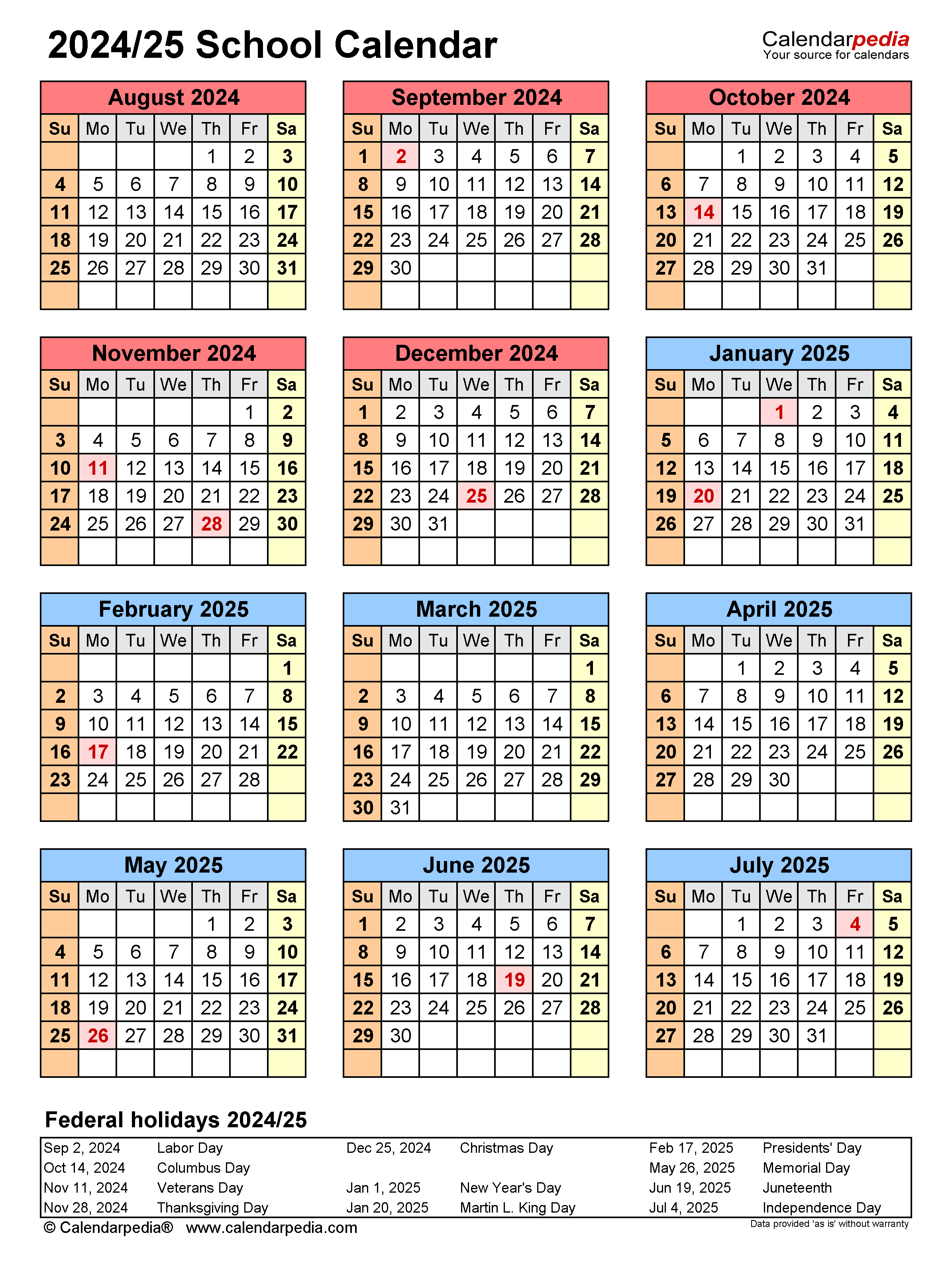 2024 School Calendar 2024 Calendar Printable