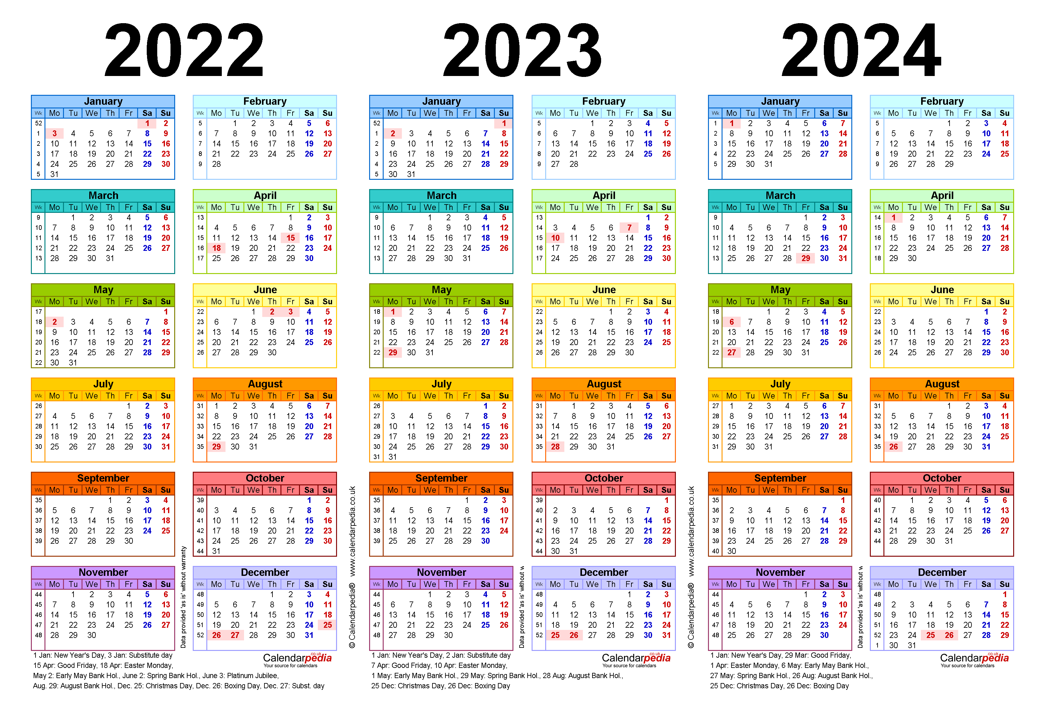 3 Year Calendar 2022 To 2024 Printable Free