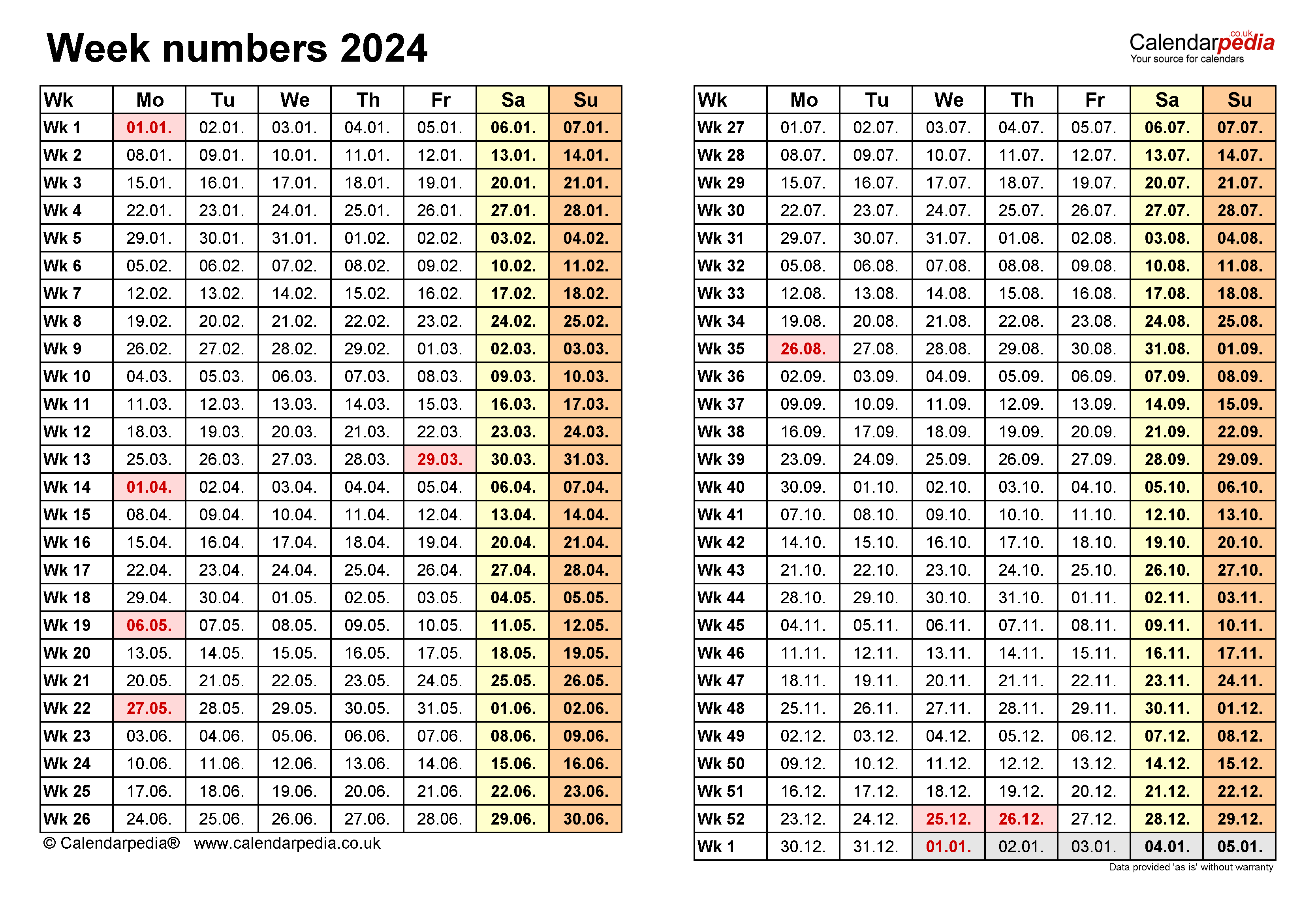 2024 Calendar With Week Numbers Excel 2024 Calendar Printable