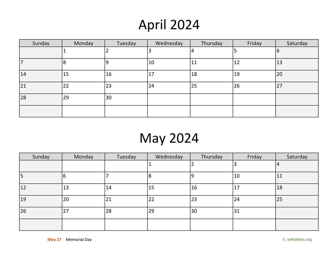 April And May 2024 Calendar WikiDates 2024 Calendar Printable