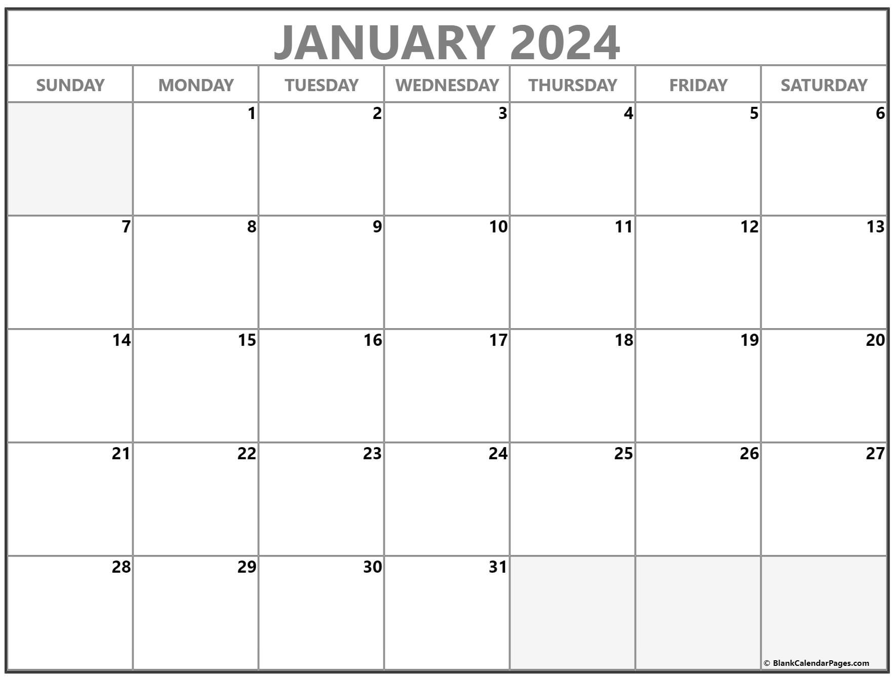 Blank January 2024 Calendar Printable - 2024 Calendar Printable