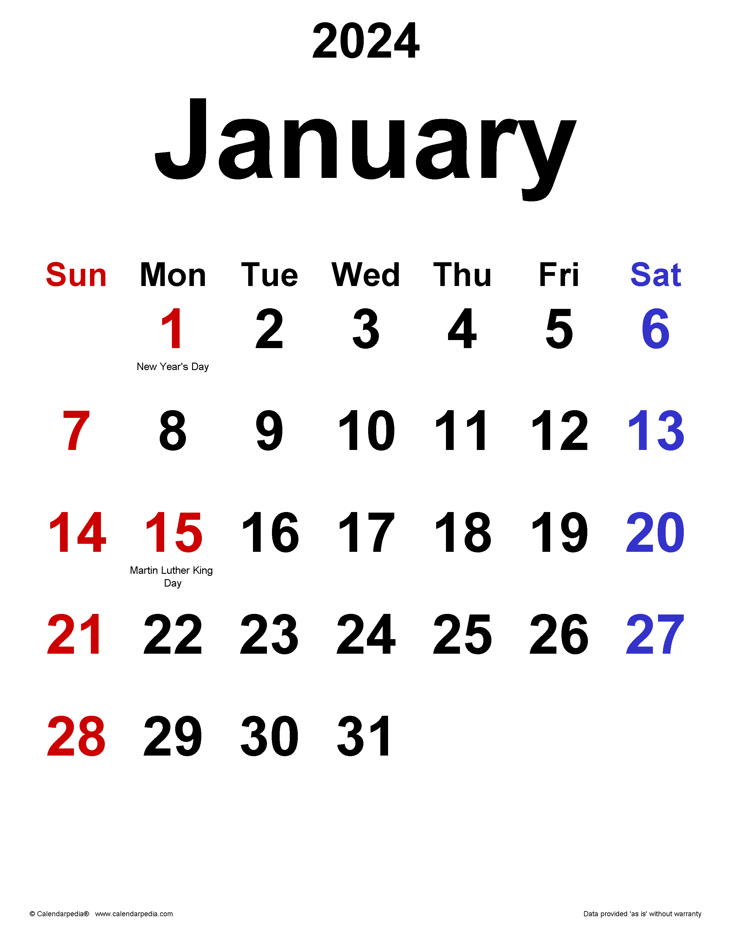 Printable Jan 2024 Calendar 2024 Calendar Printable